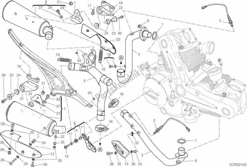 All parts for the Exhaust System of the Ducati Monster 696 USA 2013